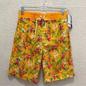 Sol Swim Boys Board Shorts Orange Tropical Size 10/12 NWT